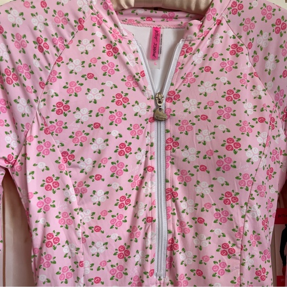 Betsey Johnson Floral Long-Sleeve Rashguard Swimsuit with Front Zip - Picture 3 of 8
